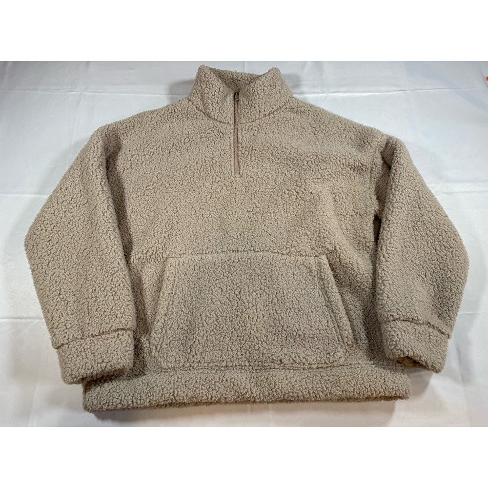 American Eagle Sweater Women's Small Beige Oversized Sherpa Sweatshirt‎ 1/4 Zip
